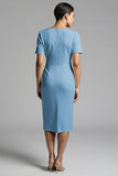 Simple Champagne Ruched Sheath Midi Work Dress