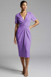 Simple Champagne Ruched Sheath Midi Work Dress