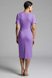 Simple Champagne Ruched Sheath Midi Work Dress
