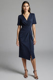 Navy Shesth Ruched Work Dress With Slit