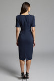 Navy Shesth Ruched Work Dress With Slit