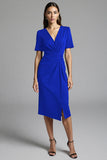 Navy Shesth Ruched Work Dress With Slit