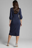 Sheath Navy Beaded V Neck Work Dress