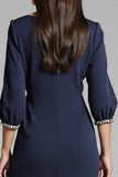 Sheath Navy Beaded V Neck Work Dress