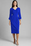 Sheath Navy Beaded V Neck Work Dress