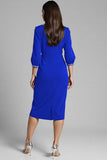 Sheath Navy Beaded V Neck Work Dress