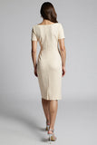 Beaded Champagne Ruched Midi Work Dress