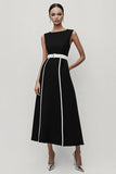 Black and White A Line Satin Long Work Dress