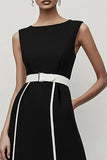 Black and White A Line Satin Long Work Dress