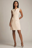 Champagne Satin Bodycon Short Work Blazer Dress with Pockets