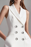 Ivory Satin A Line Peak Lapel Short Work Blazer Dress