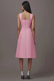 Pink A Line Midi Work Dress with Pockets