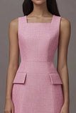 Pink A Line Midi Work Dress with Pockets