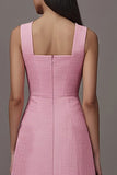 Pink A Line Midi Work Dress with Pockets