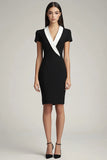 Black and White Bodycon Satin Short Work Blazer Dress