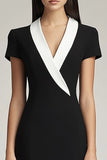 Black and White Bodycon Satin Short Work Blazer Dress