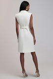 Ivory Satin Notched Lapel Short Work Blazer Dress