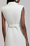 Ivory Satin Notched Lapel Short Work Blazer Dress