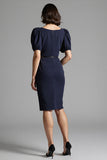 Navy Bodycon Midi Work Dress with Belt