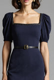 Navy Bodycon Midi Work Dress with Belt