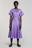 Purple A Line Midi Work Dress with Sleeves