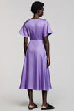Purple A Line Midi Work Dress with Sleeves