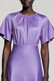 Purple A Line Midi Work Dress with Sleeves