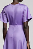 Purple A Line Midi Work Dress with Sleeves