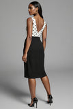 Ivory and Black Polka Dots Midi Work Dress with Slit