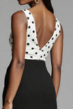 Ivory and Black Polka Dots Midi Work Dress with Slit