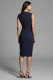 Navy Bodycon Ruched Midi Work Dress