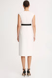 Ivory V-Neck Bodycon Midi Work Dress with Belt
