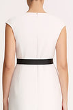 Ivory V-Neck Bodycon Midi Work Dress with Belt