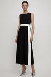 Black Sheath Boat Neck Long Work Dress