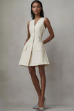 Ivory Short A Line Work Dress with Pockets