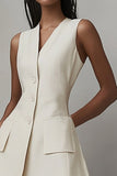Ivory Short A Line Work Dress with Pockets