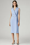 Sky Blue V-Neck Bodycon Midi Work Dress