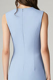 Sky Blue V-Neck Bodycon Midi Work Dress