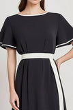 Black A Line Long Work Dress with Sleeves