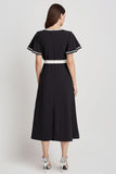 Black A Line Long Work Dress with Sleeves