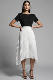 Ivory and Black A Line Long  Work Dress with Pleats