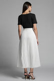 Ivory and Black A Line Long  Work Dress with Pleats