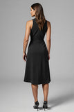 Black A Line V Neck Ruched Midi Work Dress
