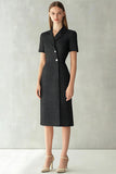 Black Sheath Notched Lapel Midi Work Dress