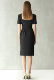 Black Sheath Notched Lapel Midi Work Dress