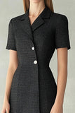 Black Sheath Notched Lapel Midi Work Dress