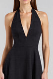 A Line Halter Sleeveless Long Black Tie Dress