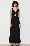 Black V Neck A Line Chiffon Cut Out Formal Dress