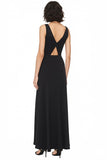 Black V Neck A Line Chiffon Cut Out Formal Dress