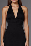 A Line Halter Sleeveless Black Long Formal Dress